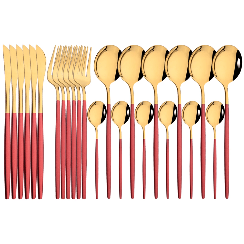 Prabangus stalo įrankių komplektas GOLDEN RED 24 - Glamoury.lt -